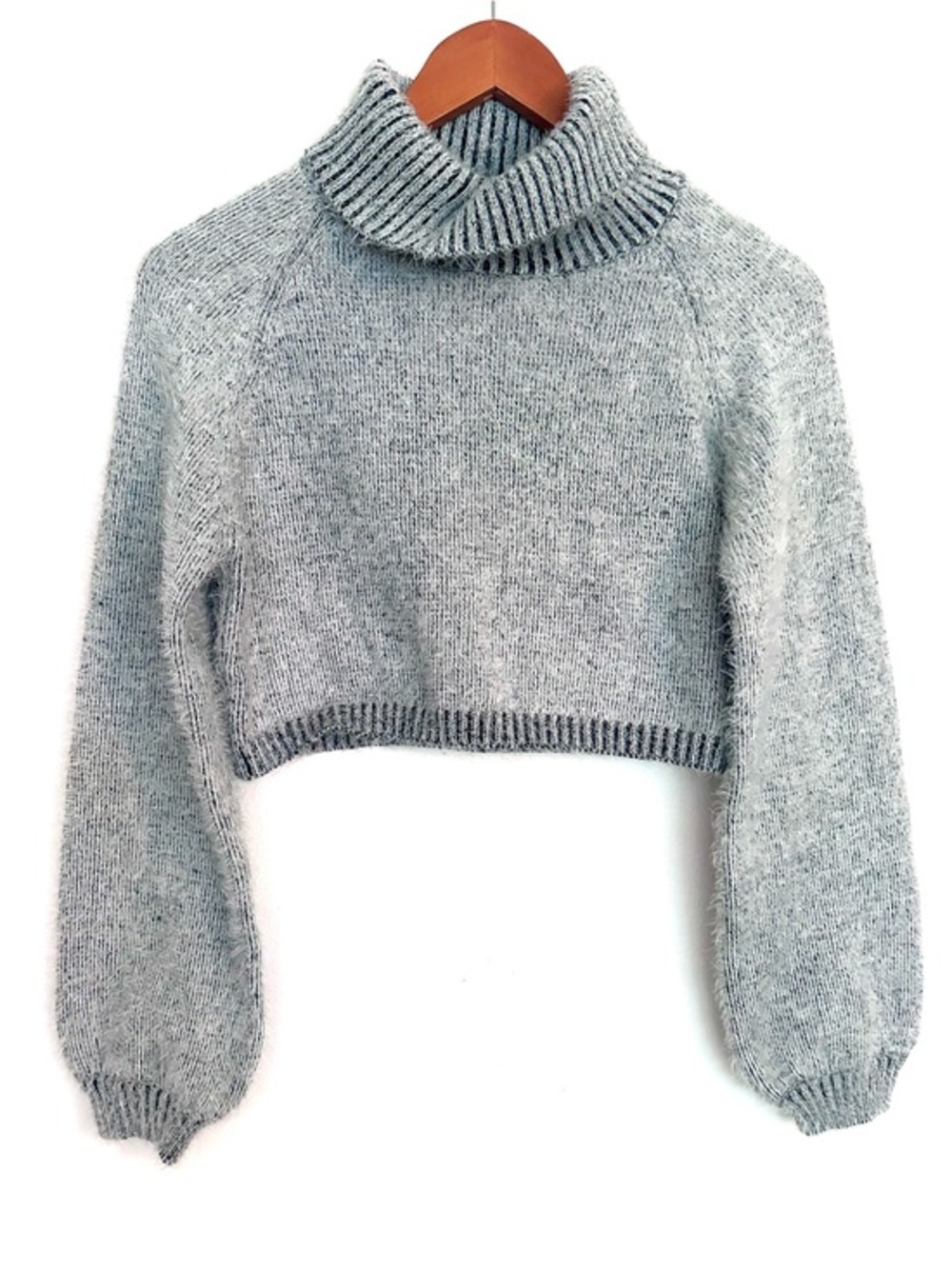 Altar'd State Light Gray Cropped Turtleneck Fuzzy Cozy Sweater Size Small